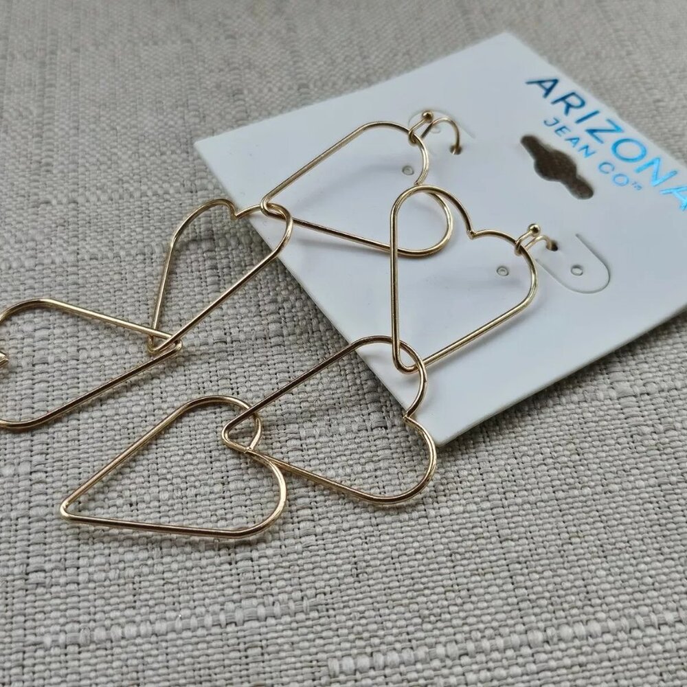 Arizona Jeans Co Women Earrings Gold Tone Three Heart Drop Down Ear Jewelry